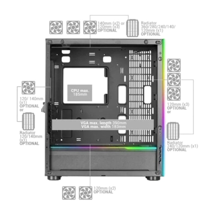 MARS GAMING Boîtier PC tour XXL avec deux panneaux en verre