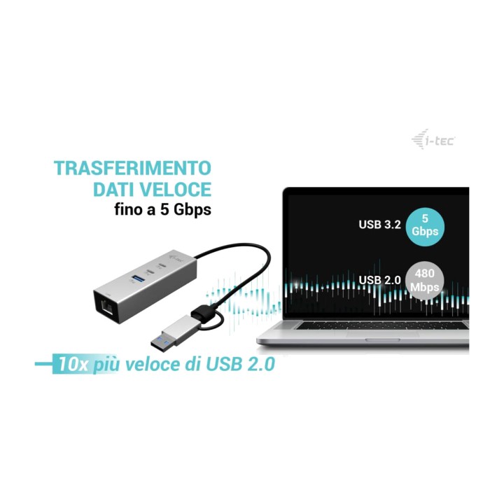 I-TEC Hub USB-C/USB-A con 3 porte e rete Ethernet 2,5