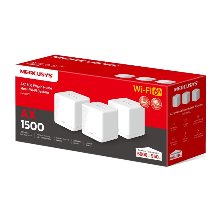 MERCUSYS Sistema WiFi 6 mesh de dupla faixa HALO-H60X AX1500