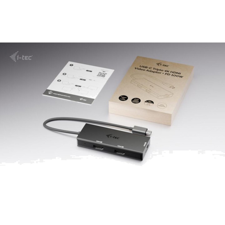 I-TEC USB-C videoadapter til tredobbelt HDMI 4K med Power