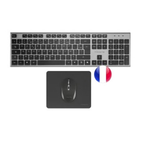 kabellose französische tastatur mit flachem profil, maus und mauspad zenith-3200dpi azerty-fr