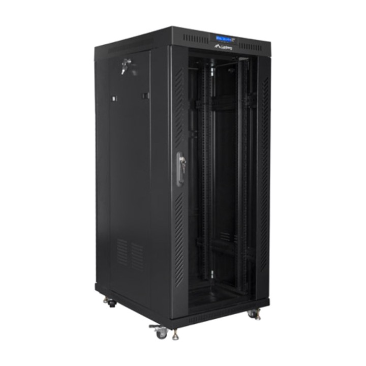 LANBERG Armoire rack au sol avec porte vitrée et écran LCD
