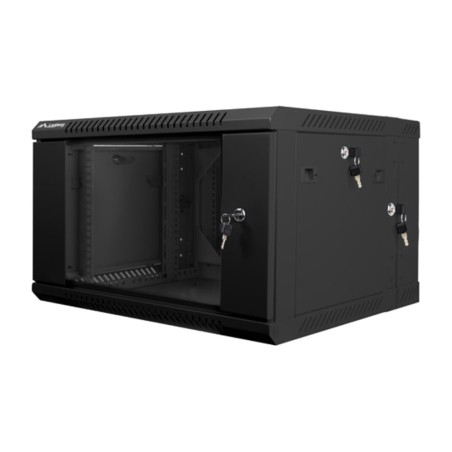 rackskab med dobbelt sektion og glaslåge til vægmontering 19" 6u 600x600mm wf02-6606-10b