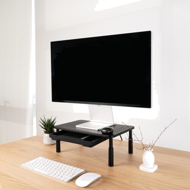 TOOQ Supporto rialzato per monitor con cassetto e altezza