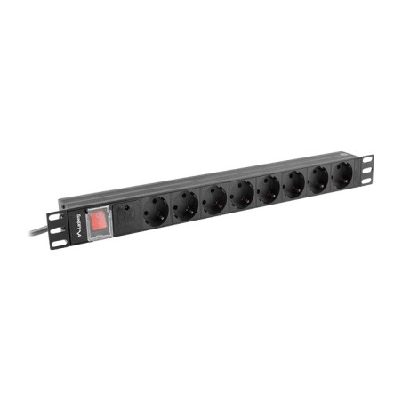 multiprise schuko 8 prises avec interrupteur pour armoire rack 19" 1u 16a 2m pdu-08f-0200-bk