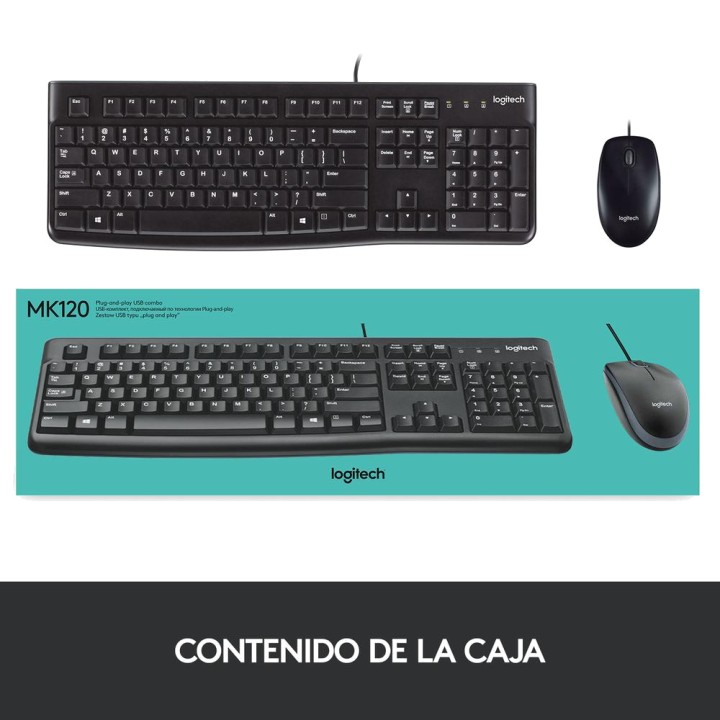 LOGITECH Spanish USB wired keyboard and mouse combo MK120