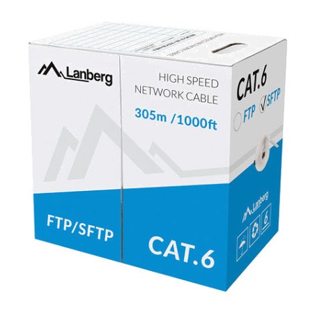 bobina de cable ethernet rígido en cobre puro para instalación cat6 sf/utp awg23 cpr 305 m lcs6-11cu