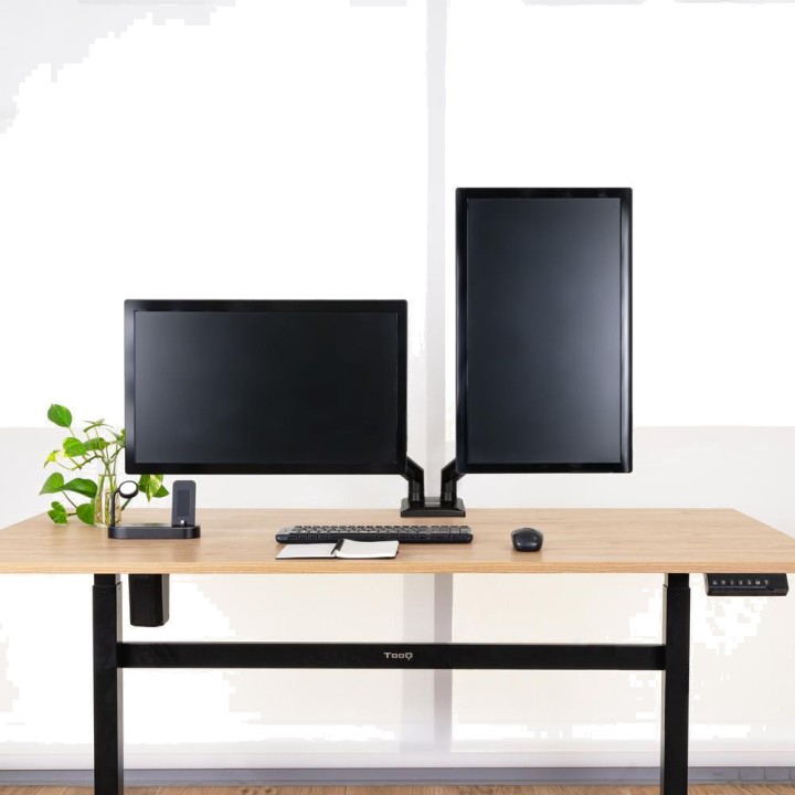 TOOQ Supporto per due monitor con bracci a gas e fissaggio