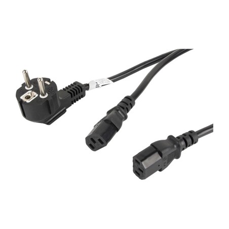 schuko power splitter cable to two pc connectors cee-7/7 2x-iec-c13 vde 2 m ca-c13c-13cc-0018-bk
