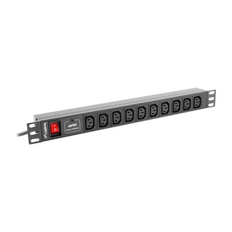 regleta de 10 tomas iec con protección para armario rack 19" 1u 10a 2m pdu-10i-0200iec-bk