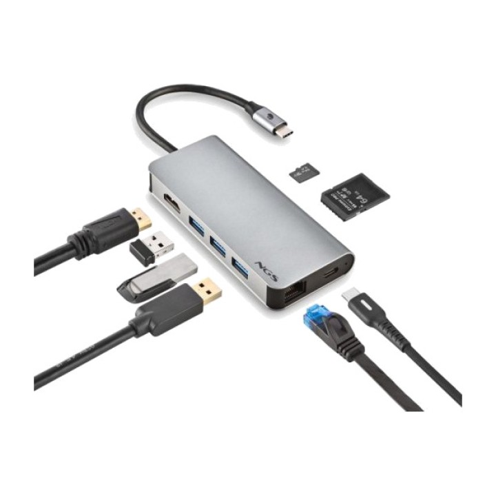 NGS Docking station USB-C 8 in 1 con HDMI, RJ45 e lettore di