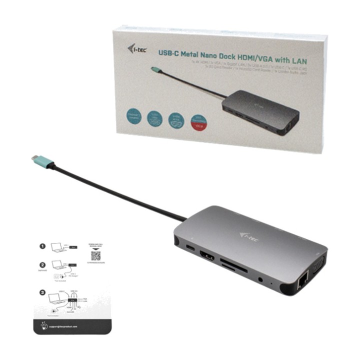 I-TEC Mini docking station USB-C con HDMI 4K, VGA, red y
