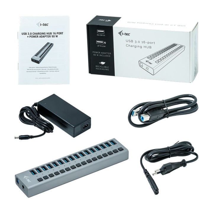I-TEC Hub de carga USB 3.0 con 16 puertos y alimentador