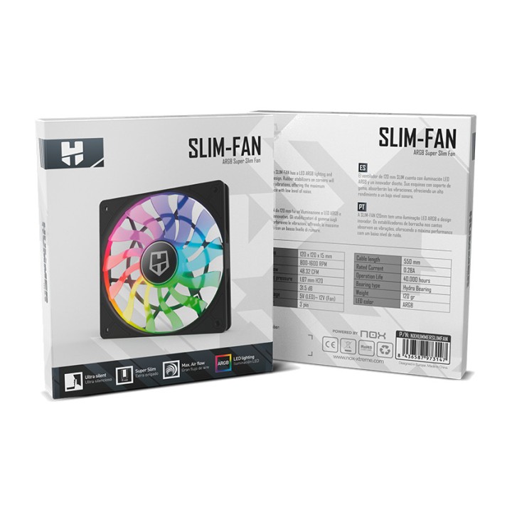 NOX Ventilador de caja ARGB extraplano HUMMER-SLIM-FAN 120MM
