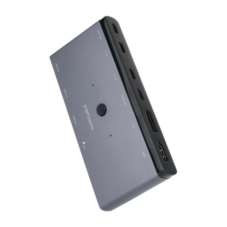 commutateur kvm pour deux ordinateurs avec hdmi, displayport et audio usb-c-3xusb-a 2xusb-c pd