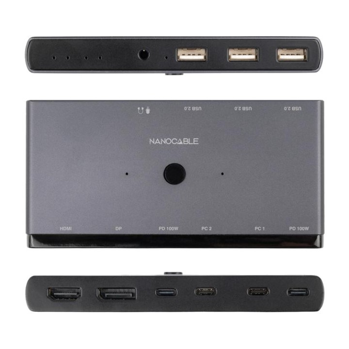 NANOCABLE KVM-Switch für zwei Computer mit HDMI, DisplayPort