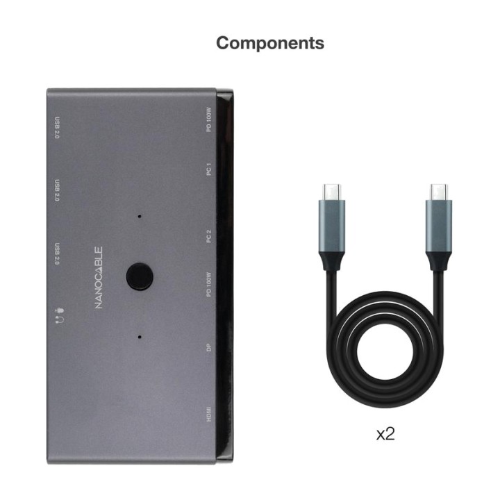 NANOCABLE KVM-Switch für zwei Computer mit HDMI, DisplayPort