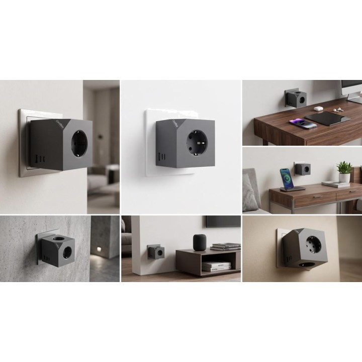 COOLBOX Base multienchufe de pared con tres tomas y puertos