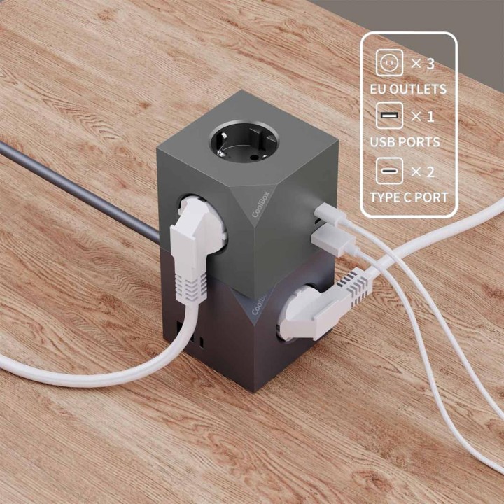 COOLBOX Πολύπριζο τοίχου με τρεις πρίζες και θύρες USB CUBIK