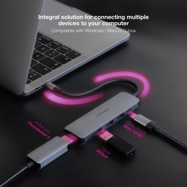 NANOCABLE 5-in-1 aluminium USB-C hub with HDMI and Power