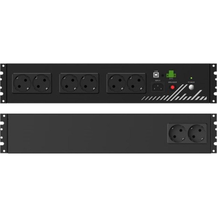 PHASAK Compact UPS with 8 Schuko sockets for rack cabinet