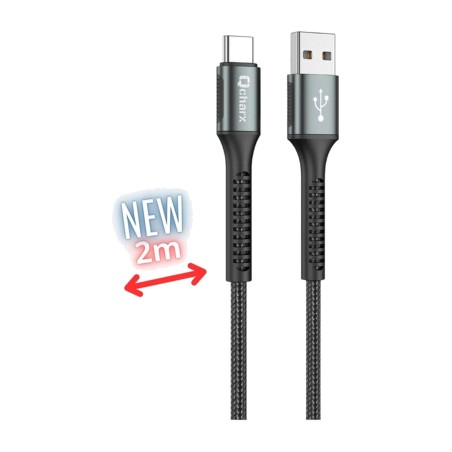 braided charging and data cable with aluminium connectors for mobile phones prague-2m usb-a/c