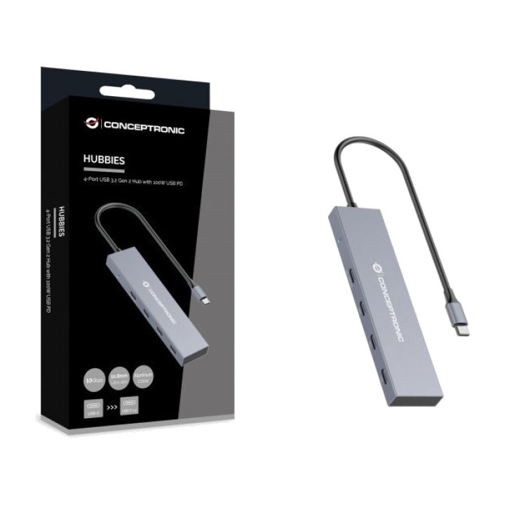 CONCEPTRONIC Hub USB-C ultrasottile in alluminio a 4 porte