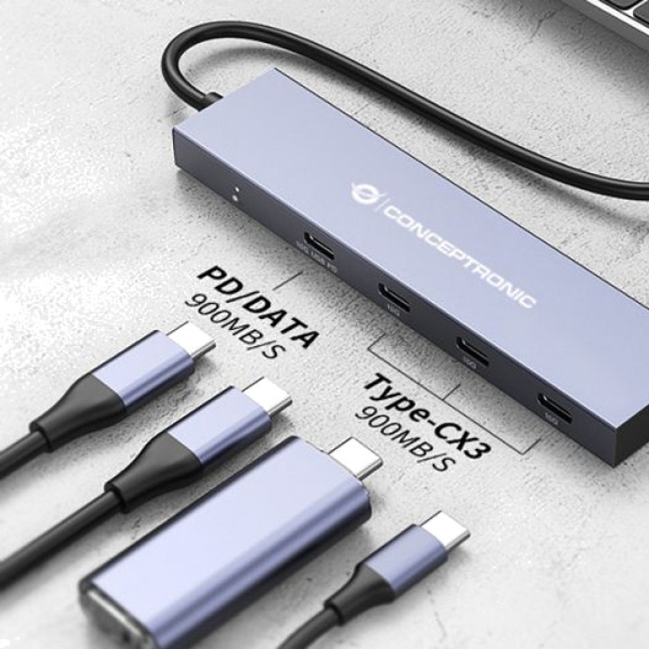 CONCEPTRONIC Hub USB-C ultrafino de aluminio con 4 puertos