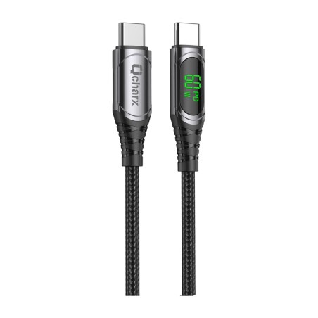 cable de carga rápida con pantalla digital y conectores en aluminio para móvil ibiza-1m usb-c/c 3a 60w