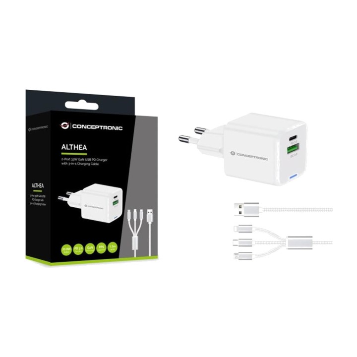 CONCEPTRONIC Chargeur mural avec 2 ports et câble 3-en-1