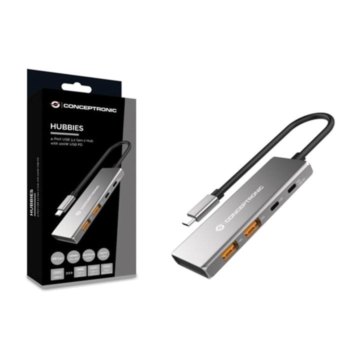 CONCEPTRONIC Ultra-slim aluminum USB-C hub with 4 ports