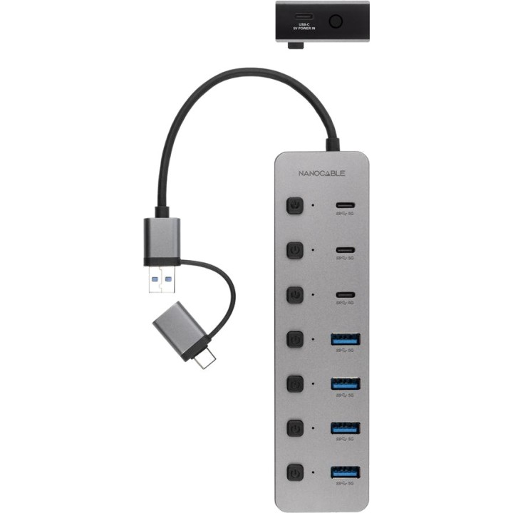 NANOCABLE 7-port USB hub with interchangeable USB-C and