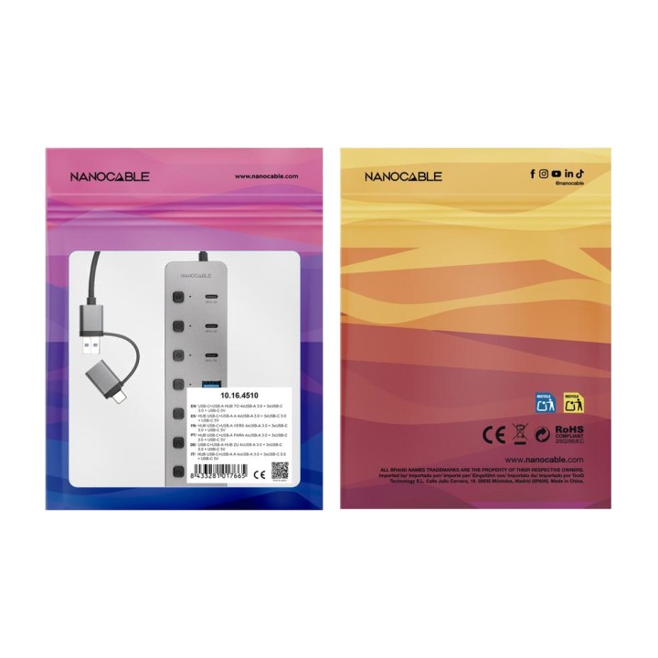 NANOCABLE Hub USB à 7 ports avec connecteur USB-C et USB-A