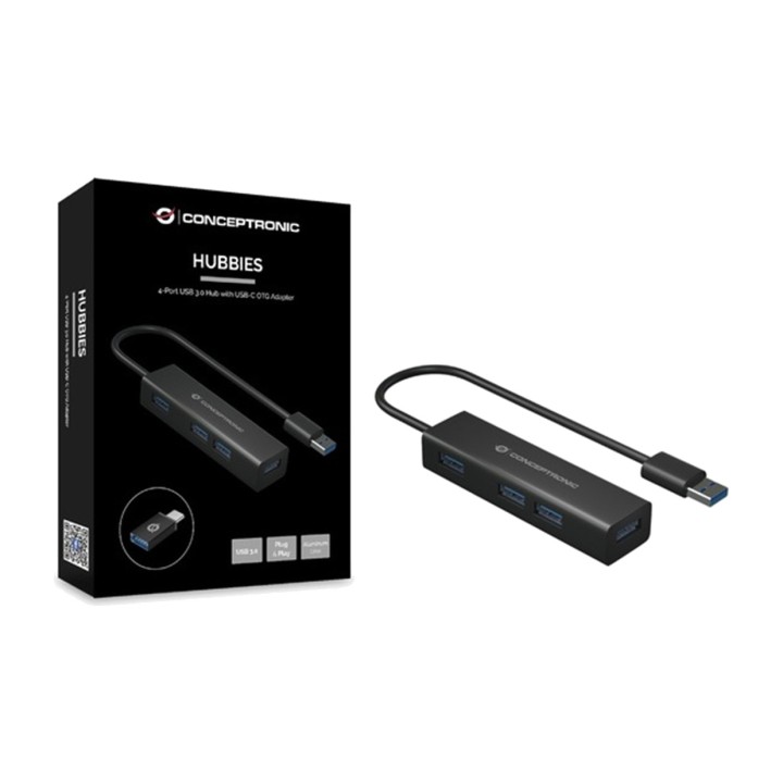 CONCEPTRONIC Hub USB de 4 puertos HUBBIES06B 3.0 5GBPS