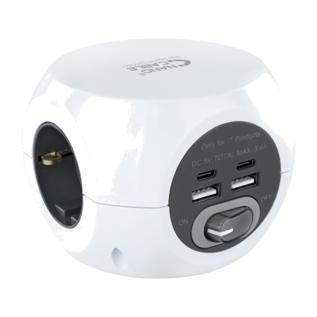 multiprise avec trois prises et ports usb-a et usb-c 3,4a 16a 1,4 m