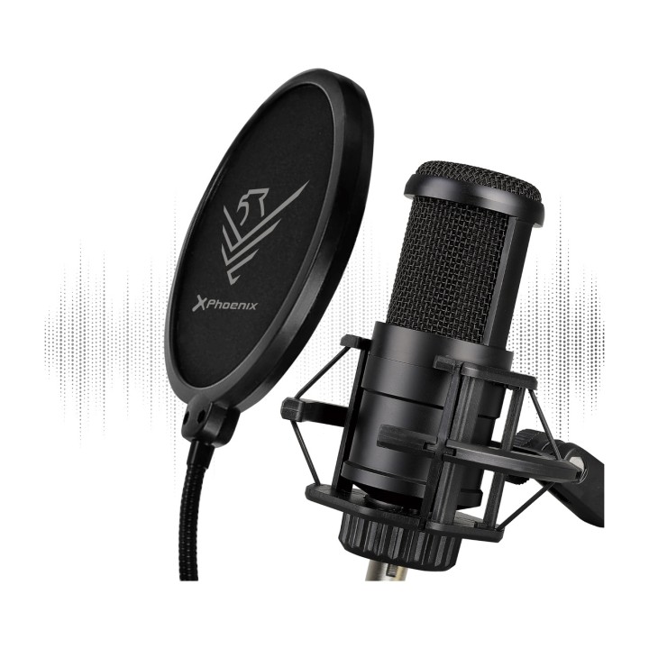 PHOENIX Kondensatormikrofon-Set mit Gelenkarm, Popfilter und