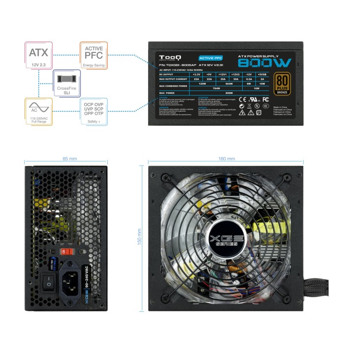 TOOQ Certified gaming ATX power supply TQXGEII-800SAP 800W
