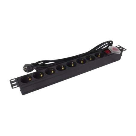 regleta de 8 tomas schuko con interruptor para armario rack 19" 1u 3m bns-1520