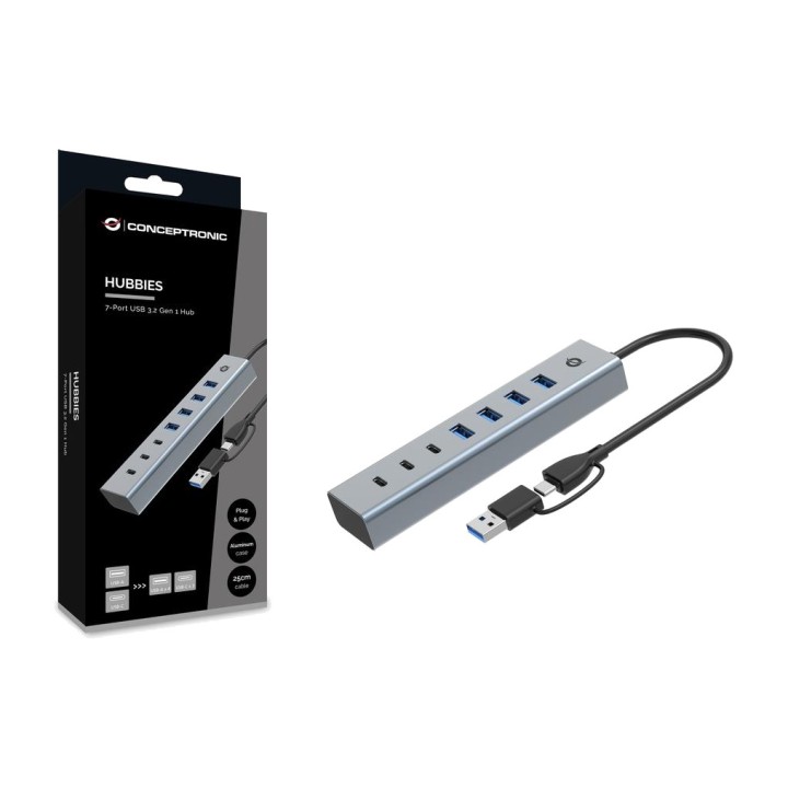 CONCEPTRONIC 7-port USB-C hub HUBBIES20G 3XUSB-C 4XUSB-A