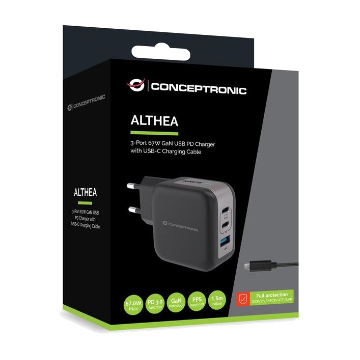 CONCEPTRONIC GaN wall charger with three ports and USB-C