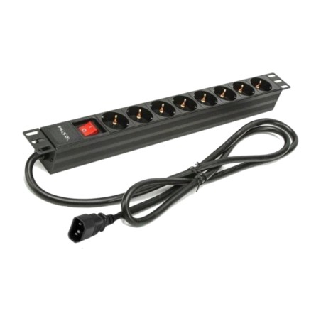 ciabatta schuko a 8 prese con interruttore per armadio rack 19" 1u 2m c14 bns-3535