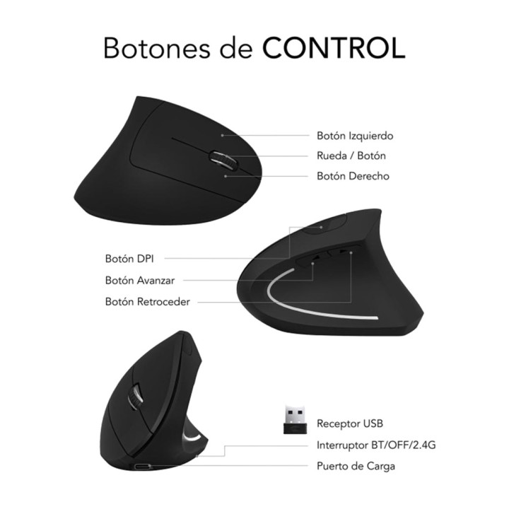 SUBBLIM Ratón vertical ergonómico inalámbrico recargable GLIDE-ERGO DSP0000025485