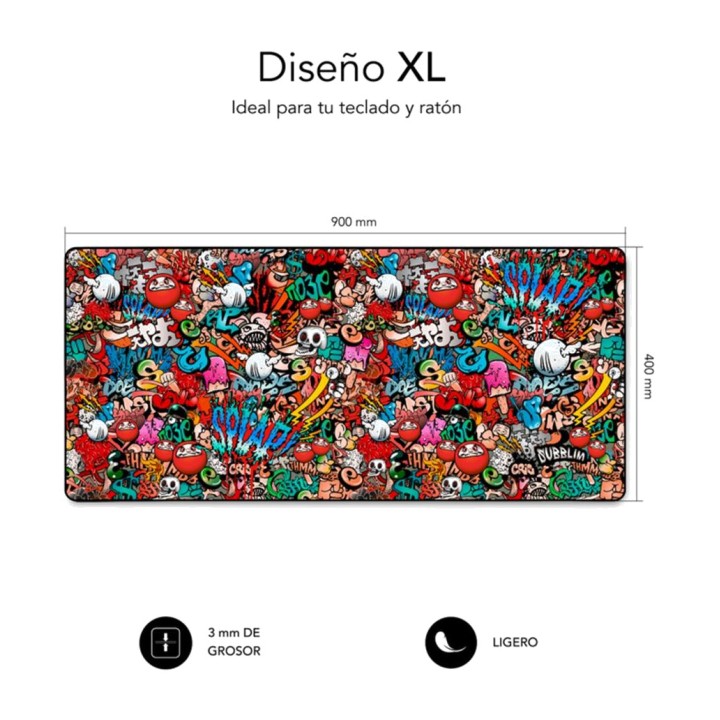 SUBBLIM Extra-large non-slip mouse pad with graffiti design
