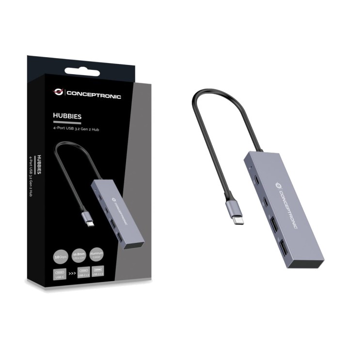 CONCEPTRONIC Hub USB-C ultrafino de aluminio con 4 puertos