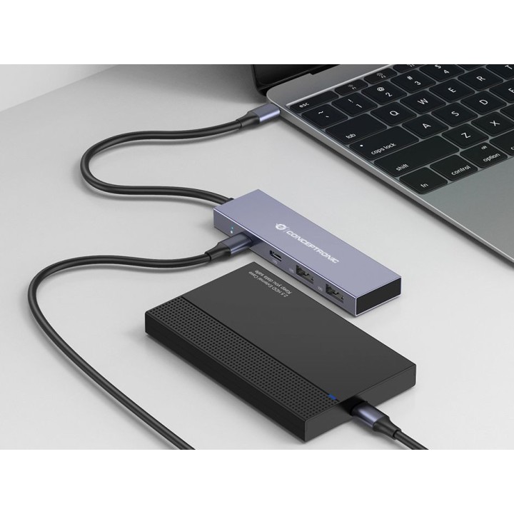 CONCEPTRONIC Ultradünner USB-C-Hub aus Aluminium mit 4