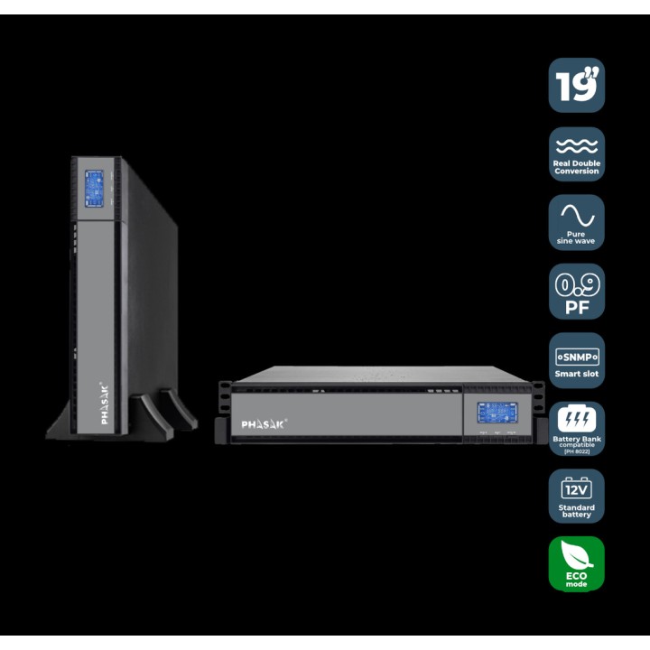 PHASAK UPS online a doppia conversione per armadio rack