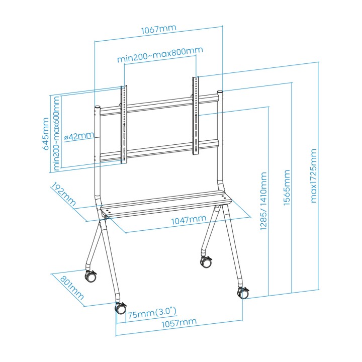TOOQ Floor stand with wheels for TV ISTAND-FS20205M 50-86"