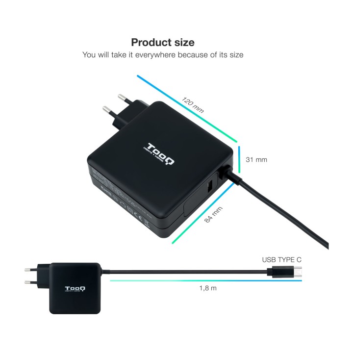 TOOQ Polnilnik USB-C za prenosnik s Power Delivery 3.0