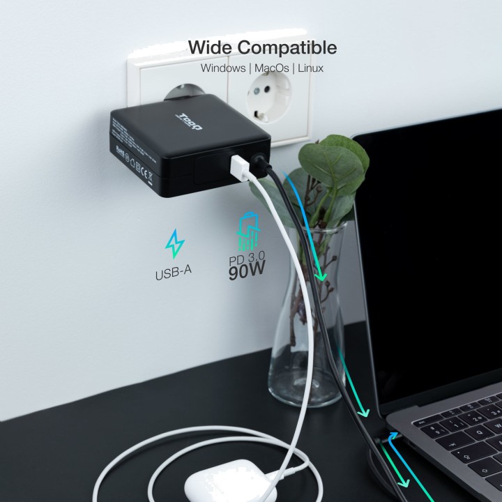 TOOQ Cargador USB-C para portátil con Power Delivery 3.0 TQLC-USBC90PD 90W DSP0000009532