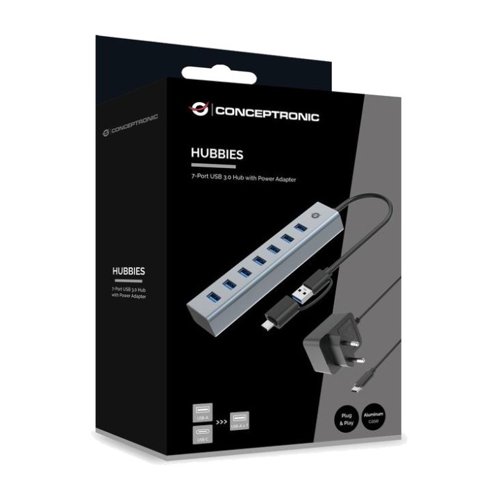CONCEPTRONIC Hub USB-C à 7 ports avec adaptateur secteur